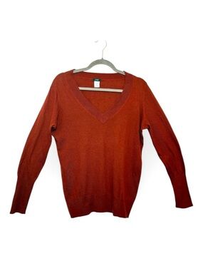 J.Crew Rust Red Merino Wool Silk V-Neck Sweater Preppy Minimalist Medium
